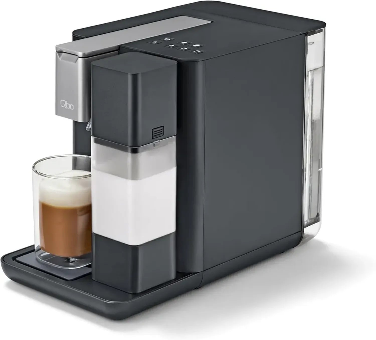 Tchibo Qbo MILK MASTER Kaffeekapselmaschine – Cappuccino, Espresso, Caffè Crema in Gentle Grey mit Milchtank und Abschaltautomatik