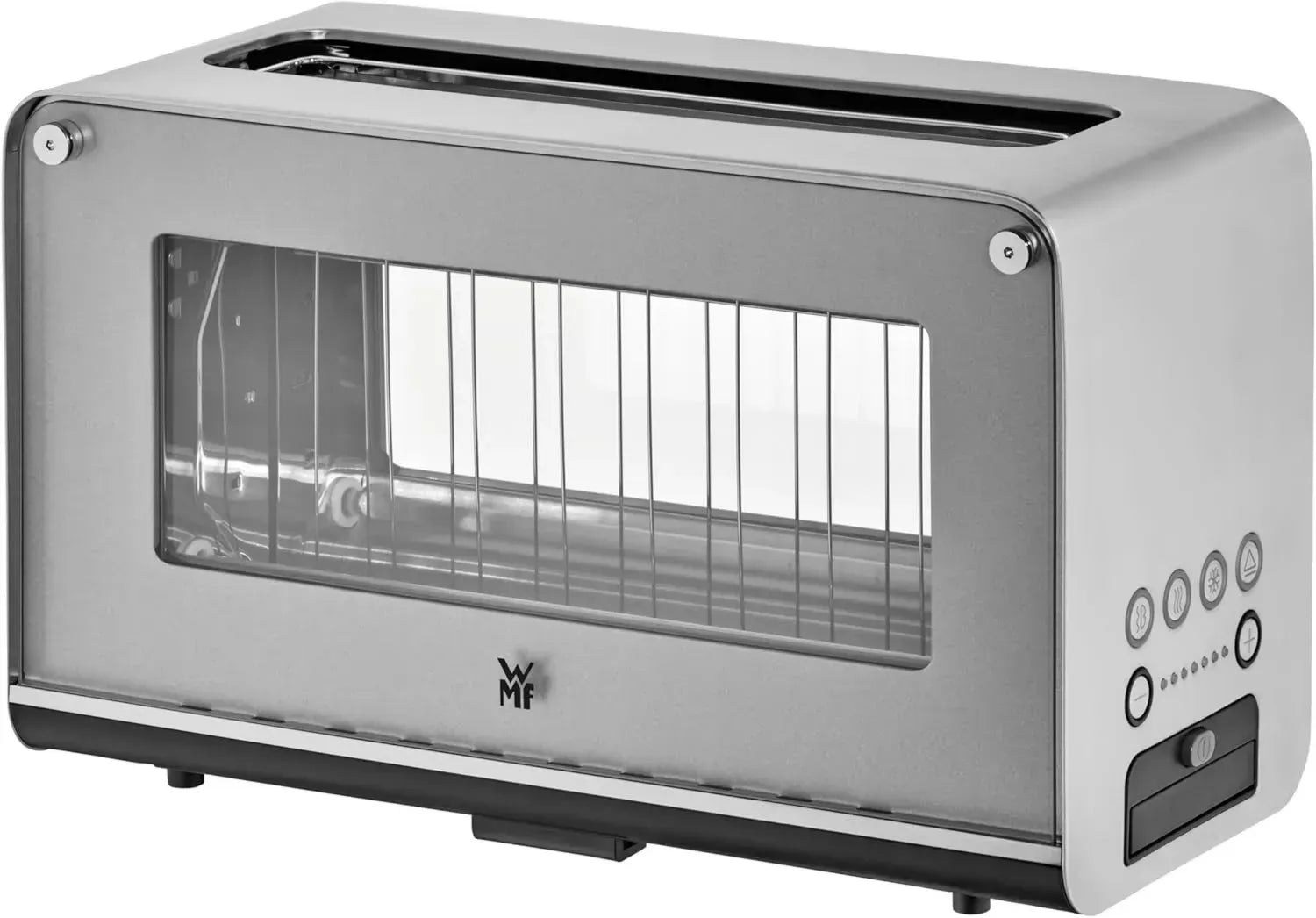 WMF Lono Glas-Toaster mit Brötchenaufsatz, 2 Scheiben, XXL-Toast, Aufwärm-Funktion, 7 Bräunungsstufen, mattiertem Edelstahl